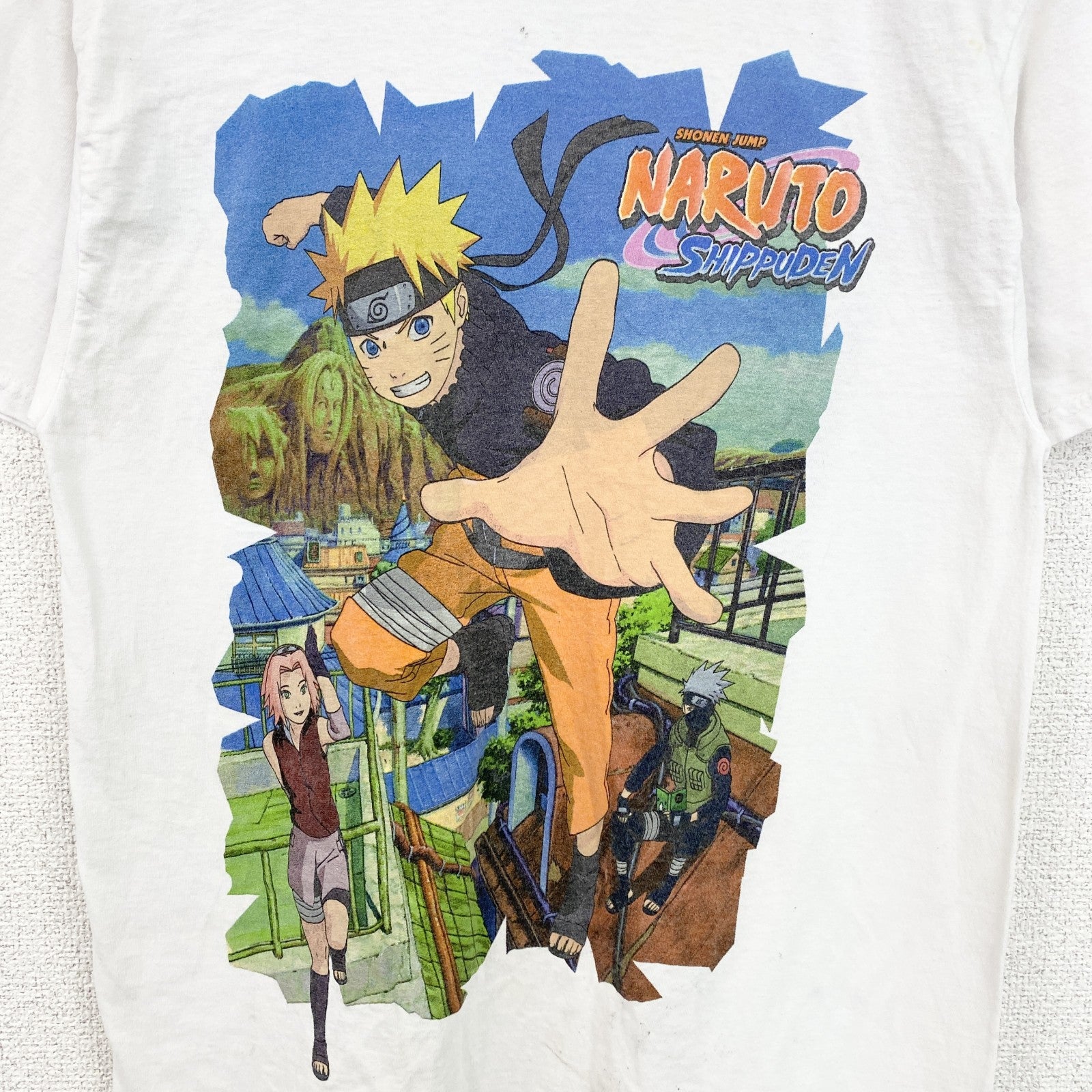 古着 used　NARUTO　ナルト疾風伝　半袖アニメプリントＴシャツ　キャラクターデザイン　白　ホワイト　Sサイズ