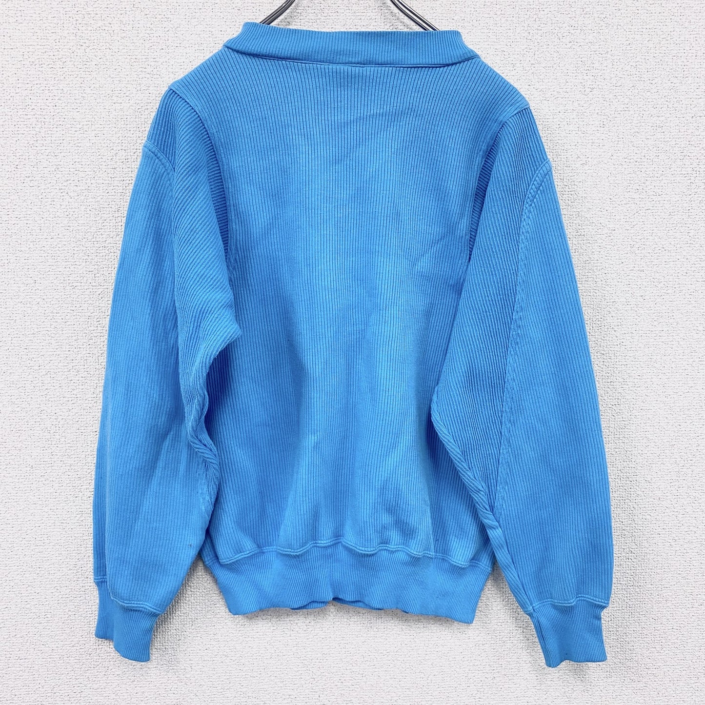 80s　PUMA　プーマ　リブニットセーター　コットンニットセーター　ヴィンテージ　水色　ライトブルー　Mサイズ