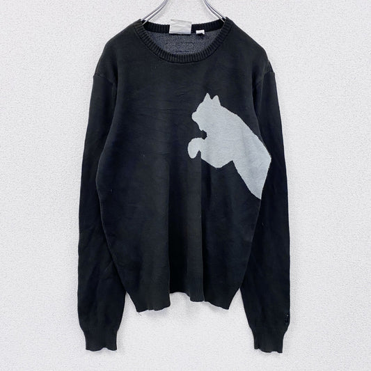 90s～　PUMA　プーマ　アクリルニットセーター　デカロゴ　ヴィンテージ　黒　ブラック　Mサイズ