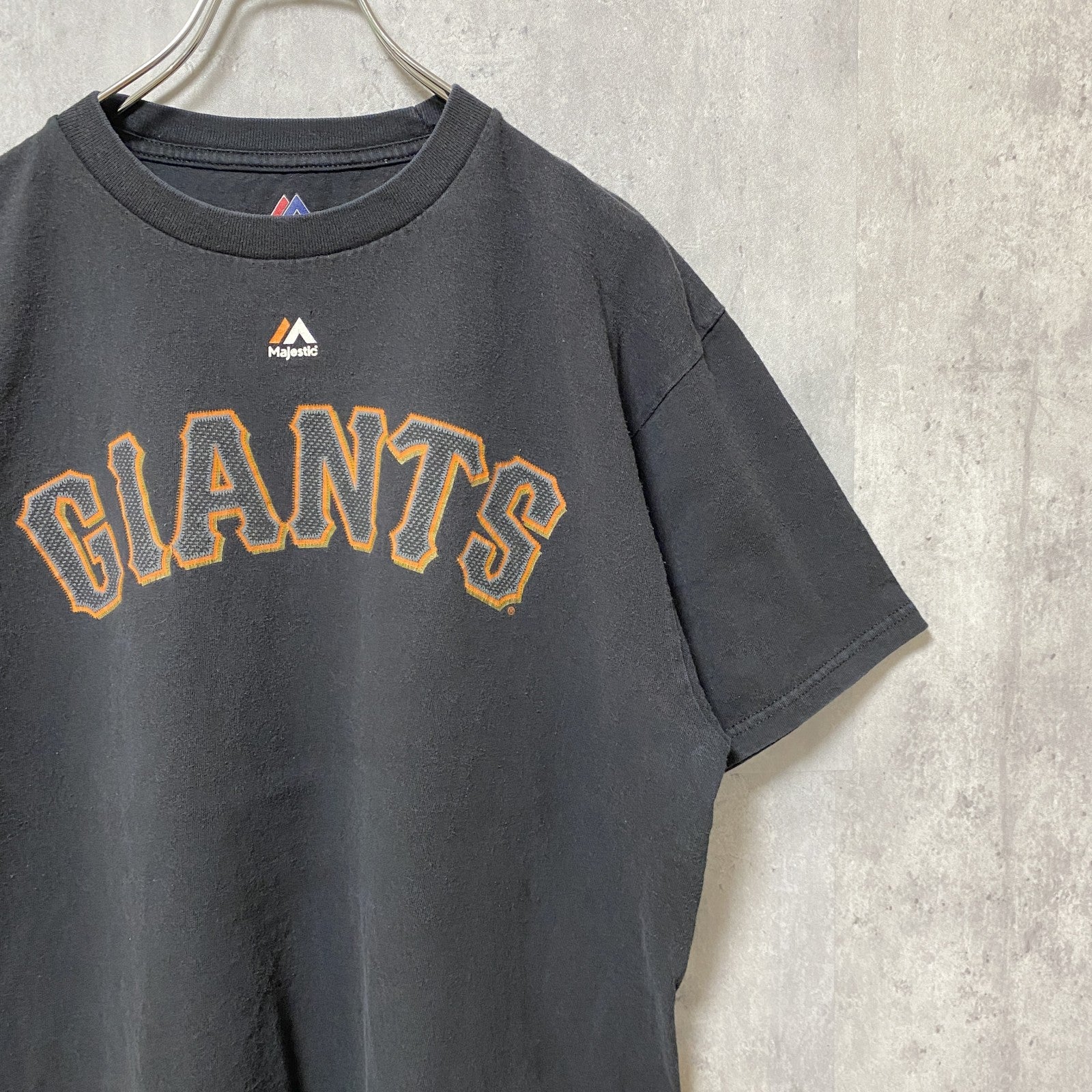 古着 used　MLB　GIANTS　ジャイアンツ　POSEY　半袖プリントTシャツ　黒　ブラック　オレンジ　Lサイズ