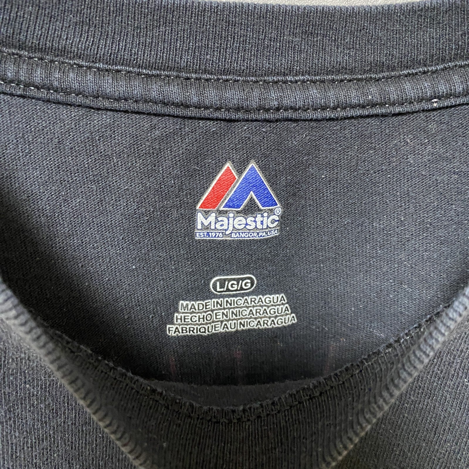 古着 used　MLB　GIANTS　ジャイアンツ　POSEY　半袖プリントTシャツ　黒　ブラック　オレンジ　Lサイズ