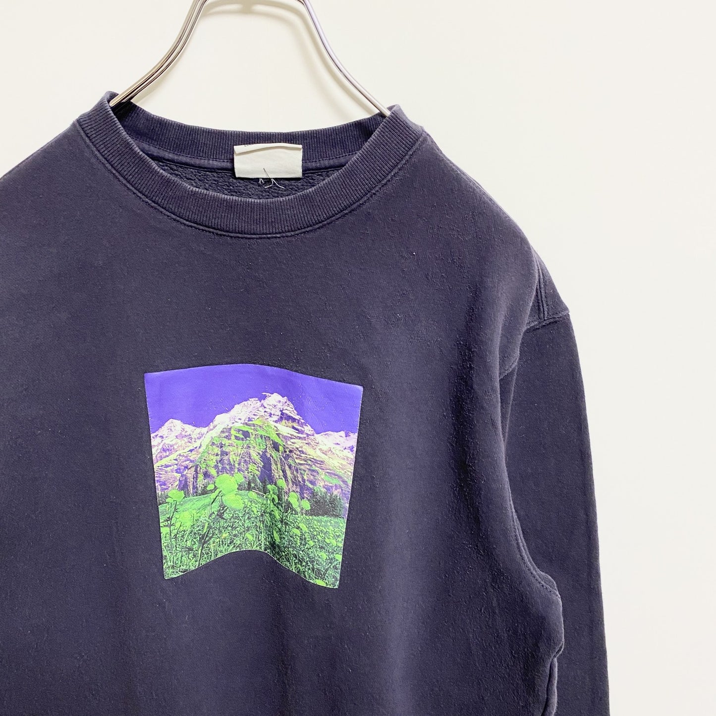 古着 used　H&M エイチアンドエム　長袖クルーネックスウェット　トレーナー　バックプリント　山　ネイビー　紺
