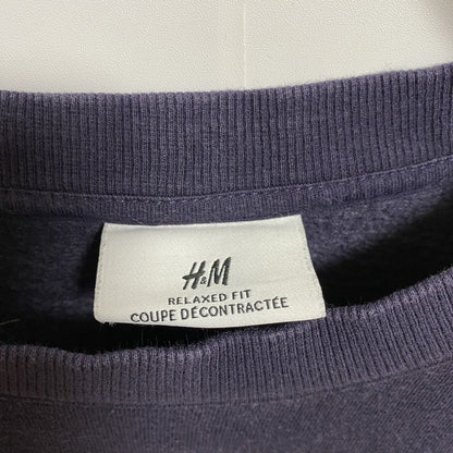 古着 used　H&M エイチアンドエム　長袖クルーネックスウェット　トレーナー　バックプリント　山　ネイビー　紺