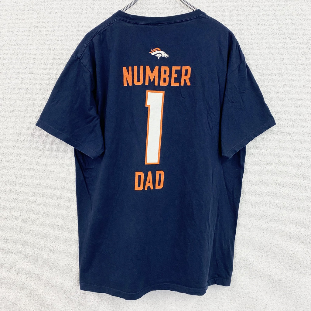 古着 used　NFL　半袖クルーネックプリントＴシャツ　デンバーブロンコス　フットボール　背番号　ネイビー　Lサイズ