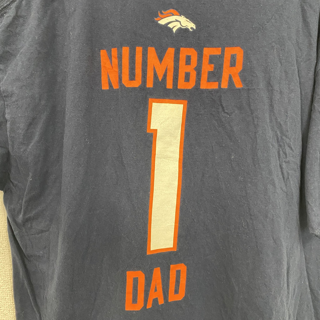 古着 used　NFL　半袖クルーネックプリントＴシャツ　デンバーブロンコス　フットボール　背番号　ネイビー　Lサイズ