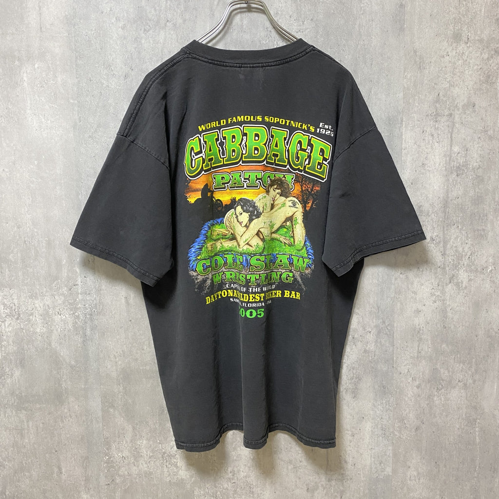 古着 used　GILDAN　ギルダン　半袖バックプリントTシャツ　エロT　ポケット付　黒　ブラック　ビッグシルエット　XLサイズ