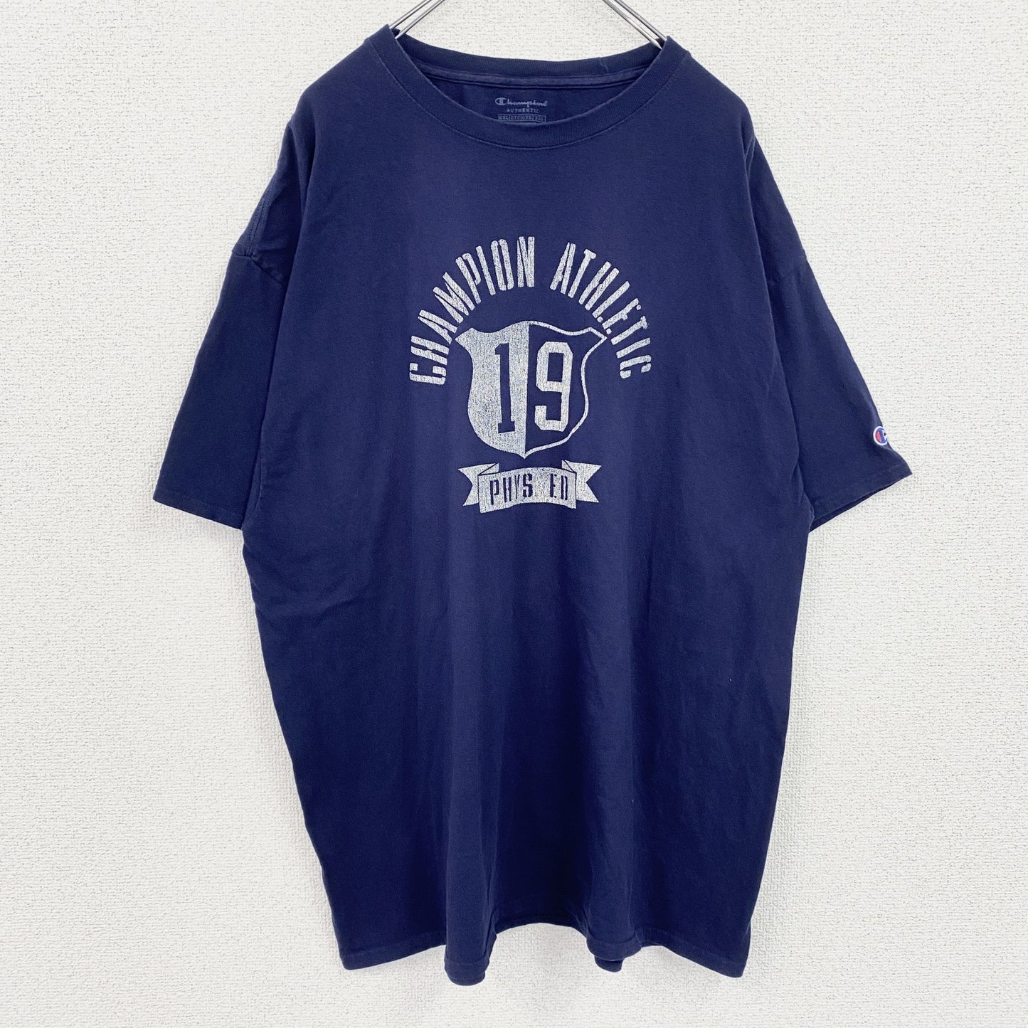 champion　チャンピオン　半袖プリントTシャツ　アーチプリント　クルーネック　現行　紺　ネイビー　2XLサイズ