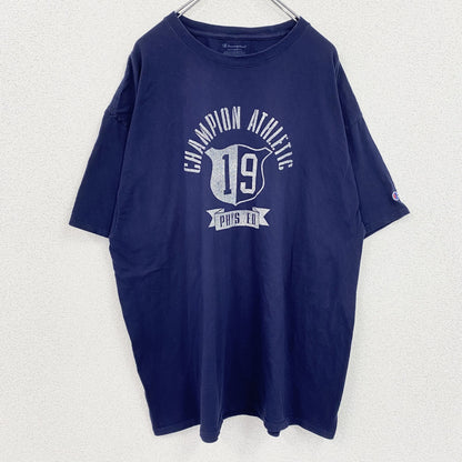 champion　チャンピオン　半袖プリントTシャツ　アーチプリント　クルーネック　現行　紺　ネイビー　2XLサイズ