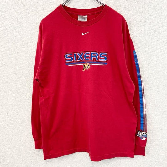 古着 used　NIKE　ナイキ　長袖プリントTシャツ　フィラデルフィアセブンティシクサーズ　クルーネック　赤　レッド　Mサイズ