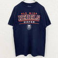 Champion　チャンピオン　半袖プリントＴシャツ　オールミスレベルズ　4連プリント　刺繍ロゴ　紺　ネイビー　Mサイズ