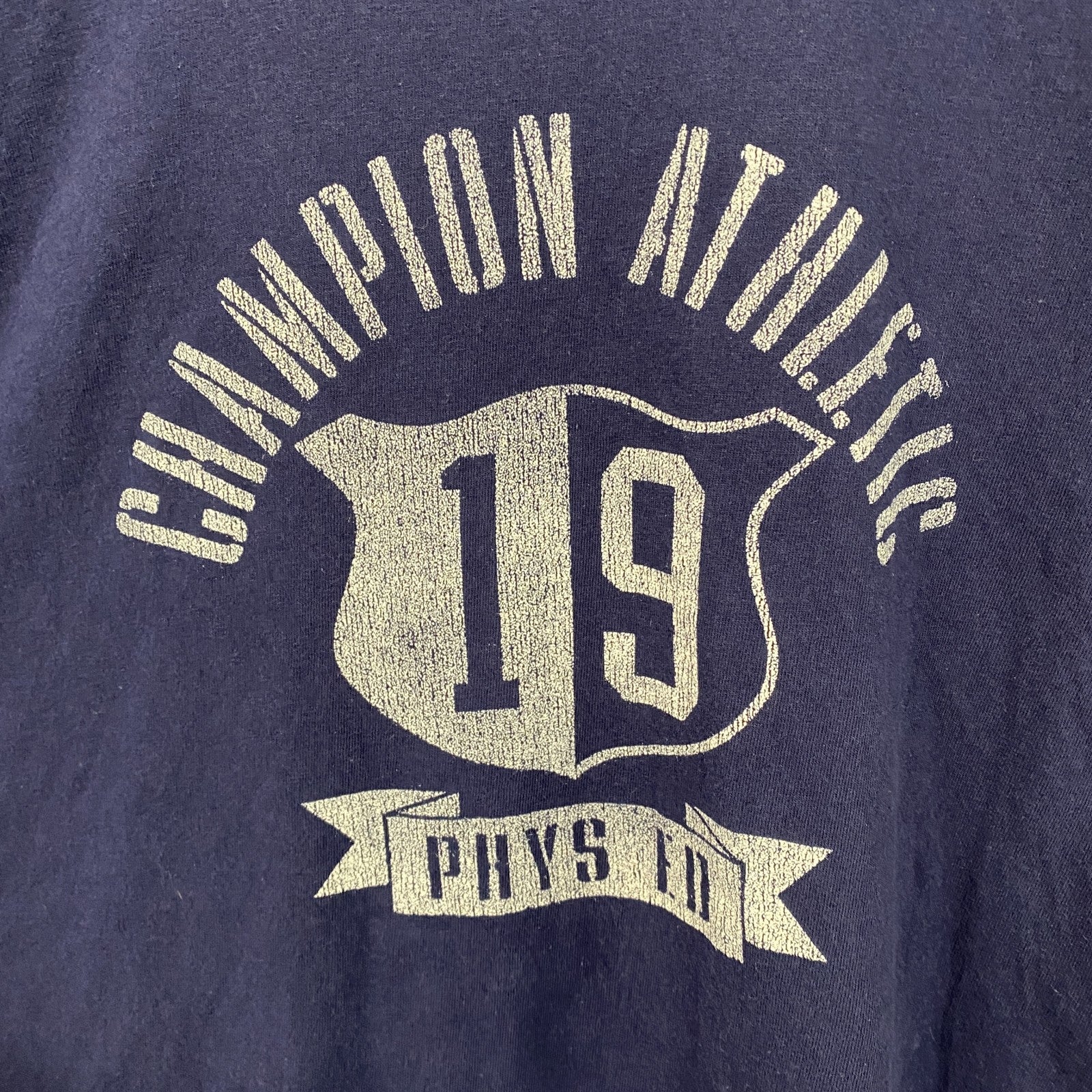 champion　チャンピオン　半袖プリントTシャツ　アーチプリント　クルーネック　現行　紺　ネイビー　2XLサイズ