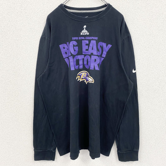 古着 used　NIKE　ナイキ　長袖プリントTシャツ　クルーネックロンT　ボルチモアレイブンズ　フットボール　黒　2XLサイズ