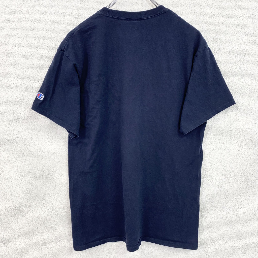 Champion　チャンピオン　半袖プリントＴシャツ　オールミスレベルズ　4連プリント　刺繍ロゴ　紺　ネイビー　Mサイズ