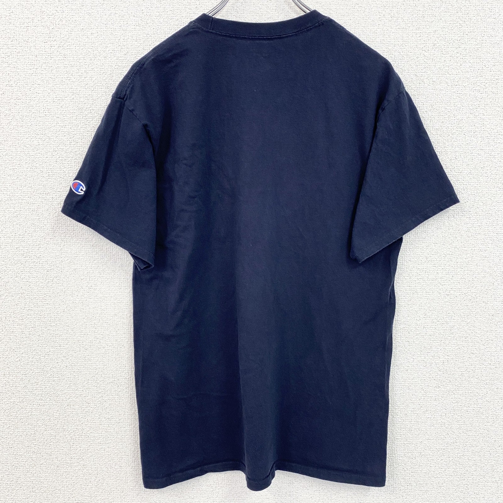 Champion　チャンピオン　半袖プリントＴシャツ　オールミスレベルズ　4連プリント　刺繍ロゴ　紺　ネイビー　Mサイズ