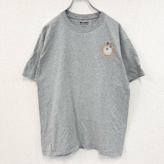 古着 used　champion　チャンピオン　半袖プリントTシャツ　ラクロス　ドクロ　クルーネック　灰色　グレー　Lサイズ