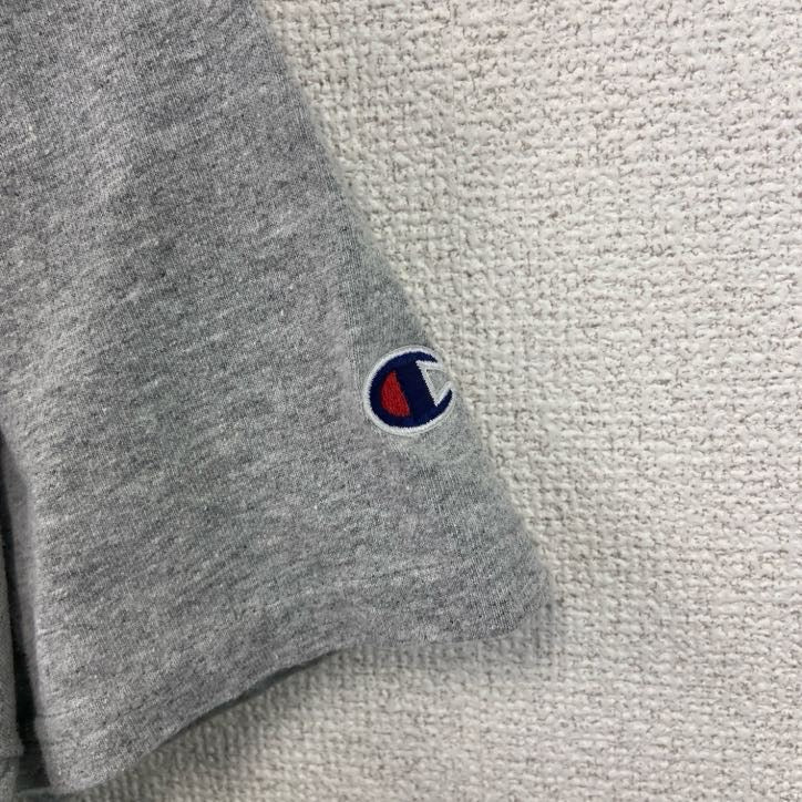 古着 used　champion　チャンピオン　半袖プリントTシャツ　ラクロス　ドクロ　クルーネック　灰色　グレー　Lサイズ