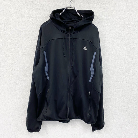 adidas　アディダス　フード付きトラックジャケット/ジャージパーカー　黒　ブラック　XLサイズ