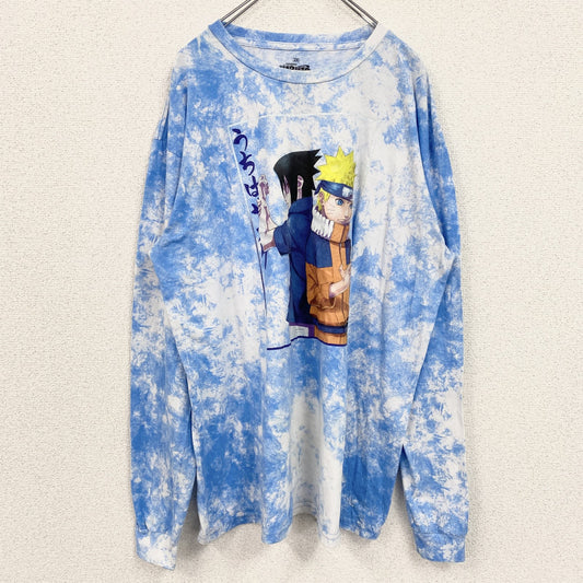 古着 used　NARUTO　ナルト疾風伝　サスケ　長袖タイダイ柄プリントTシャツ　アニメキャラクターロンT　水色　2XLサイズ