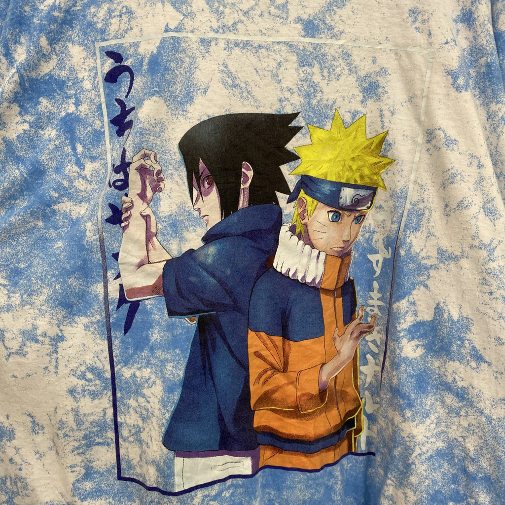 古着 used　NARUTO　ナルト疾風伝　サスケ　長袖タイダイ柄プリントTシャツ　アニメキャラクターロンT　水色　2XLサイズ