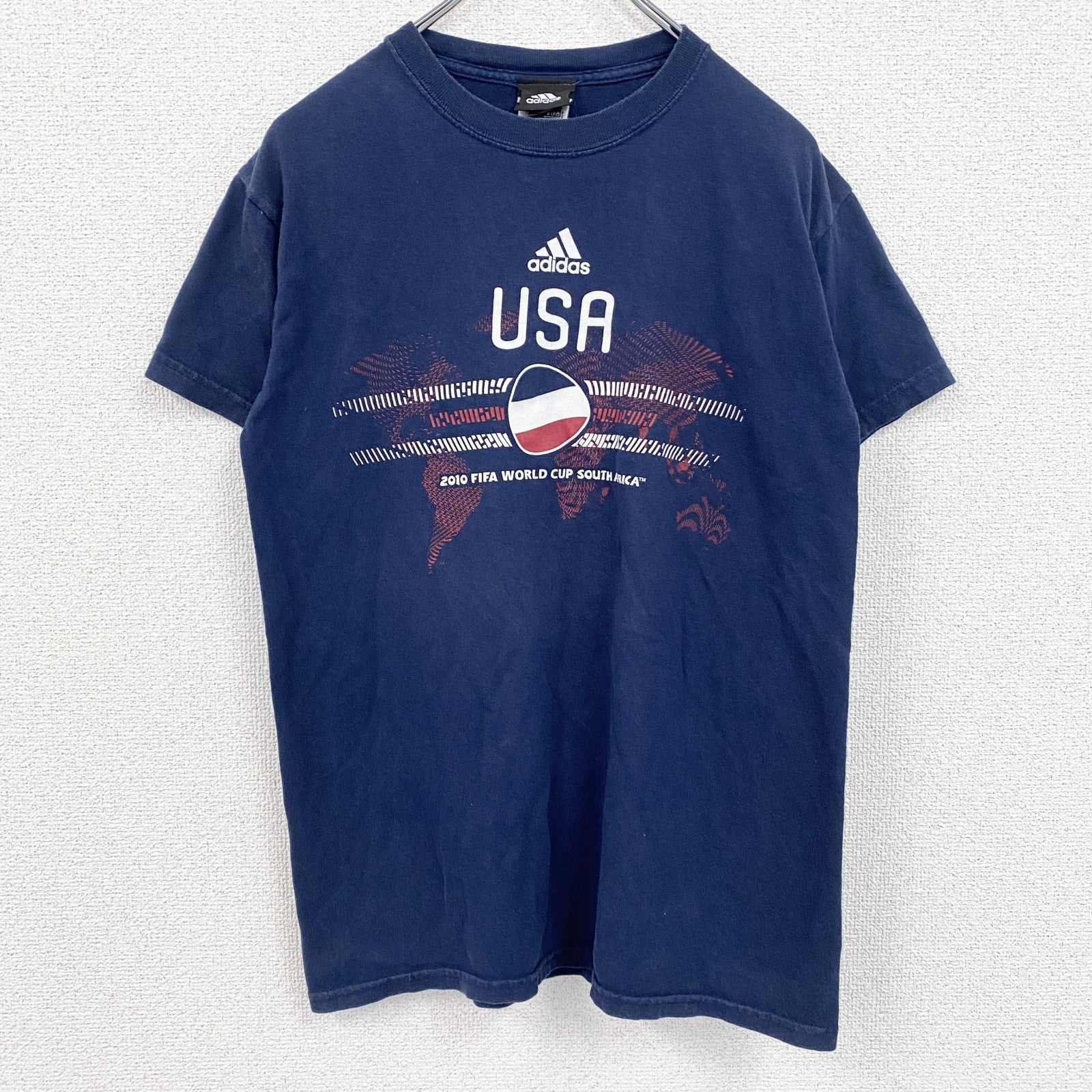 古着 used　adidas　アディダス　半袖プリントTシャツ　FIFA ワールドカップ　W杯　サッカー　ネイビー　Sサイズ
