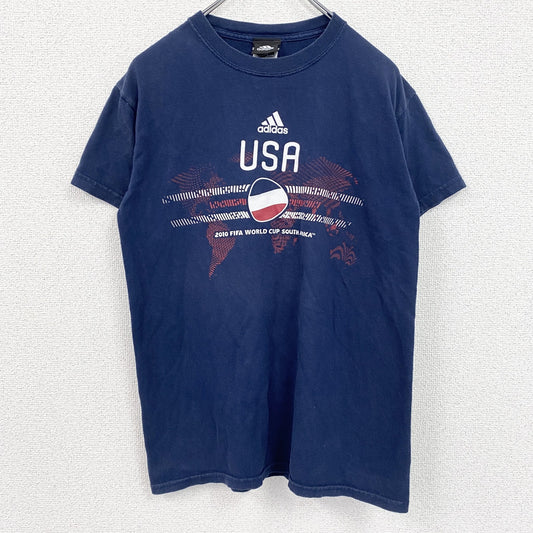 古着 used　adidas　アディダス　半袖プリントTシャツ　FIFA ワールドカップ　W杯　サッカー　ネイビー　Sサイズ