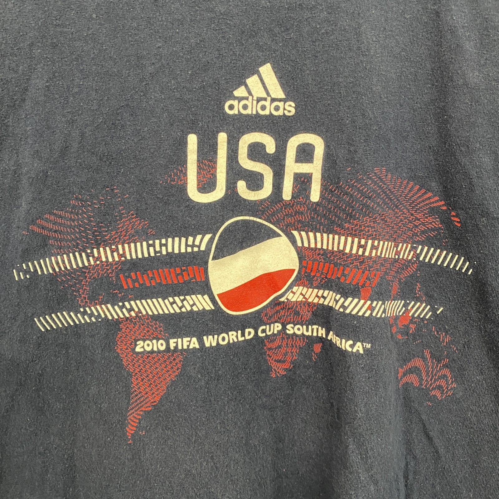 古着 used　adidas　アディダス　半袖プリントTシャツ　FIFA ワールドカップ　W杯　サッカー　ネイビー　Sサイズ