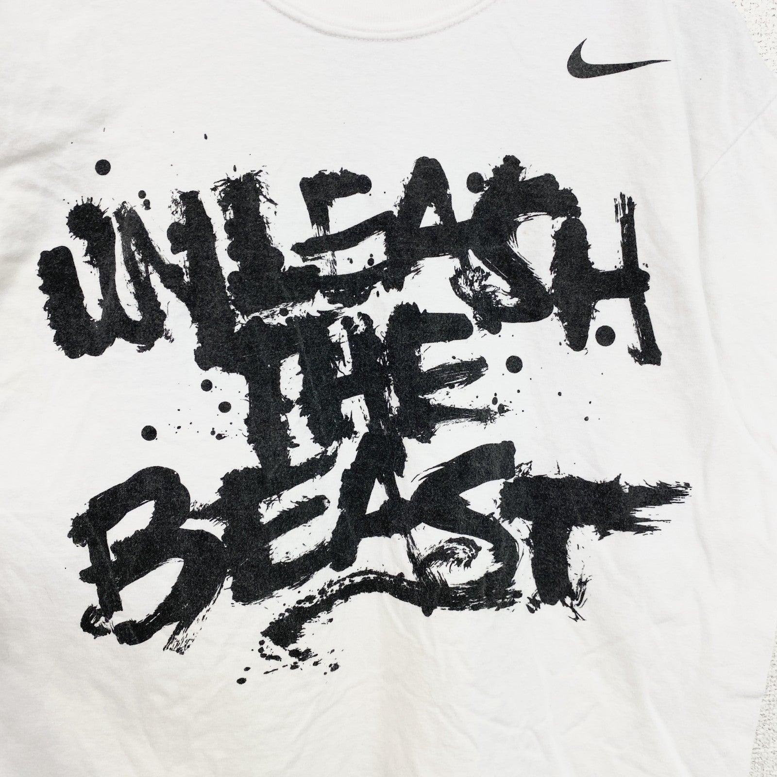 古着 used　NIKE　ナイキ　メキシコ製　半袖英語プリントＴシャツ　クルーネック　白　ホワイト　Mサイズ
