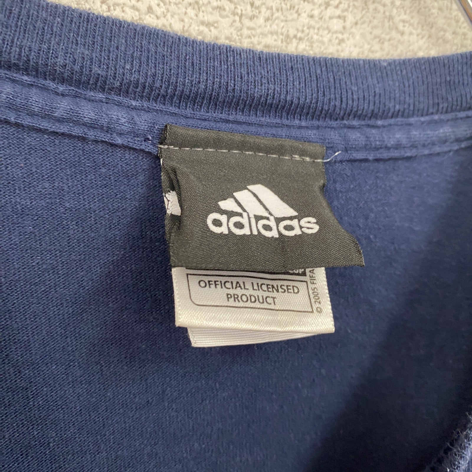古着 used　adidas　アディダス　半袖プリントTシャツ　FIFA ワールドカップ　W杯　サッカー　ネイビー　Sサイズ