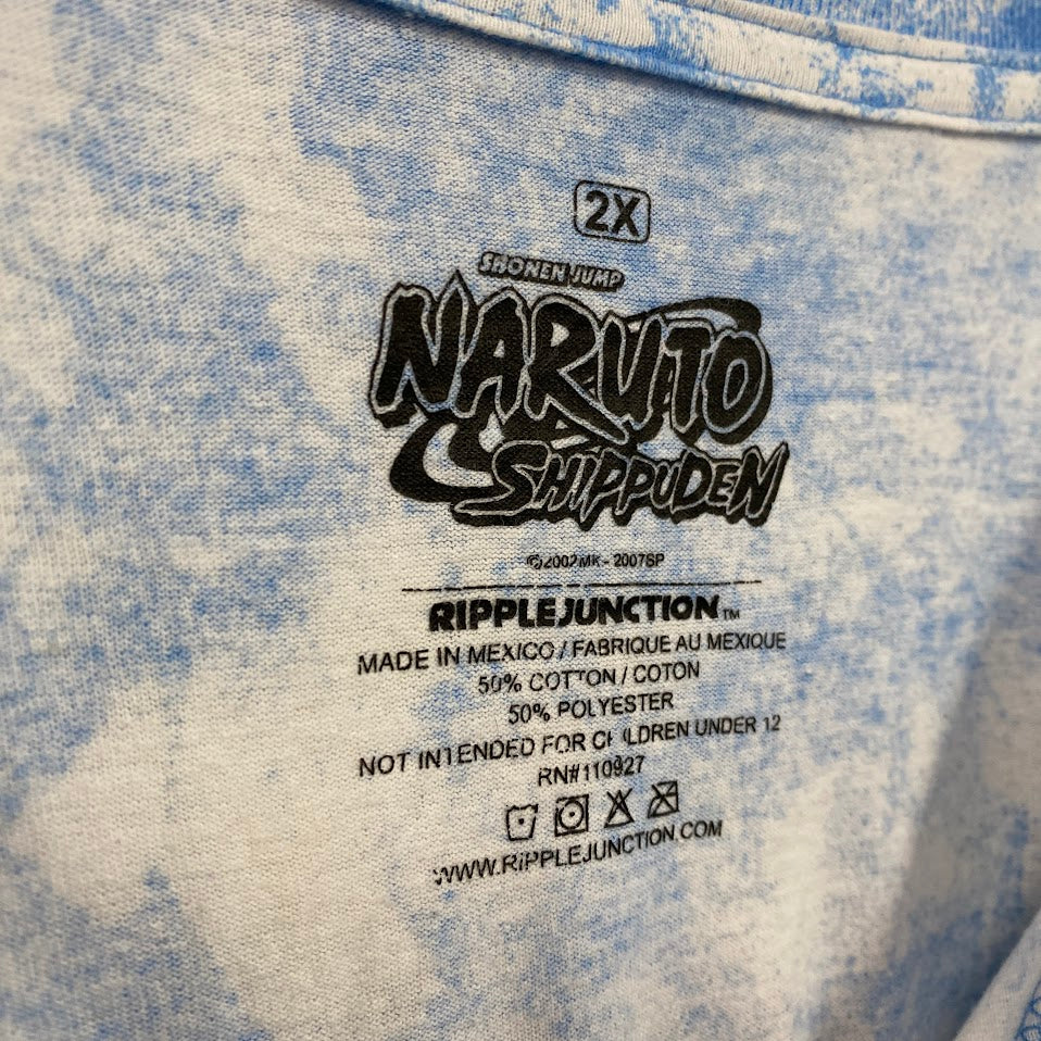 古着 used　NARUTO　ナルト疾風伝　サスケ　長袖タイダイ柄プリントTシャツ　アニメキャラクターロンT　水色　2XLサイズ