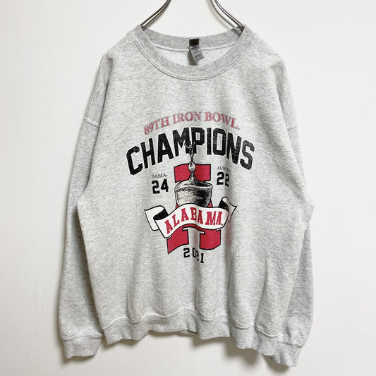 古着 used　GILDAN　長袖プリントスウェット　トレーナー　グレー　クルーネック　ALABAMA　スポーツ　秋冬服　Lサイズ