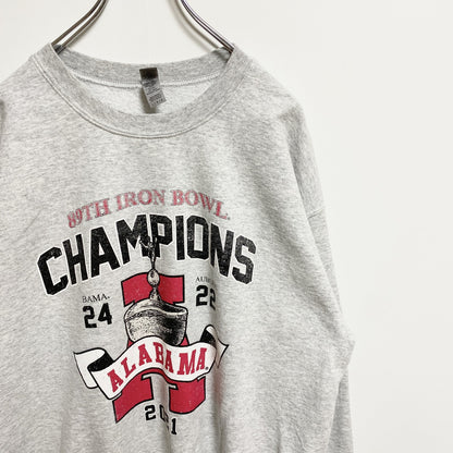 古着 used　GILDAN　長袖プリントスウェット　トレーナー　グレー　クルーネック　ALABAMA　スポーツ　秋冬服　Lサイズ