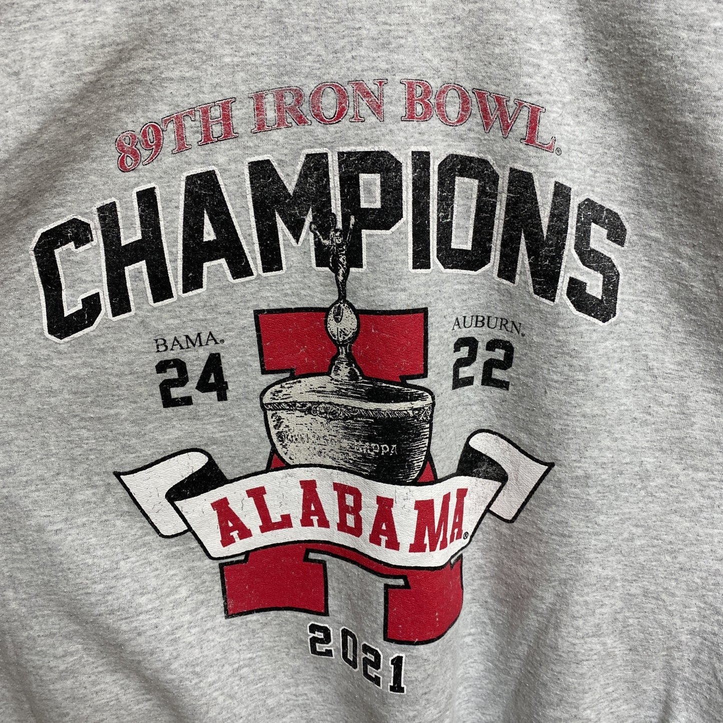 古着 used　GILDAN　長袖プリントスウェット　トレーナー　グレー　クルーネック　ALABAMA　スポーツ　秋冬服　Lサイズ