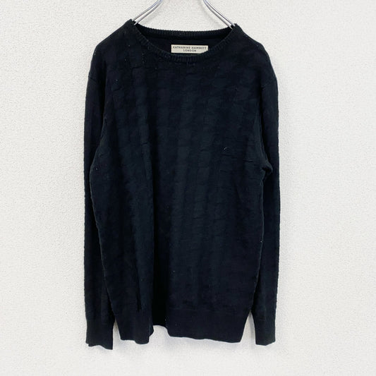 KATHARINE HAMNETT LONDON　アクリル混ウールニットセーター　黒　ブラック　Lサイズ