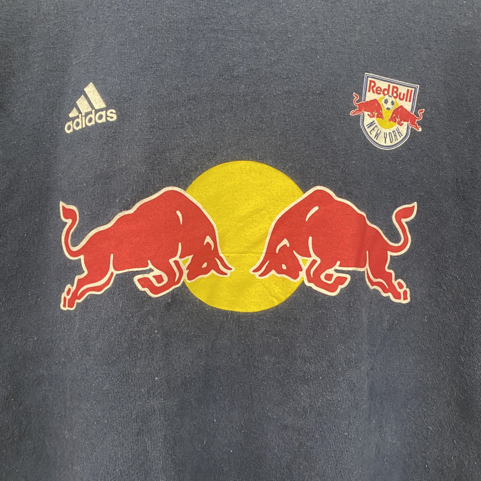 古着 used　adidas　アディダス　半袖カレッジプリントTシャツ　ニューヨークレッドブルズ　背番号　ネイビー　XLサイズ