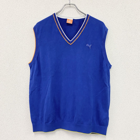 PUMA　プーマ　ニットベスト　Vネック　ワンポイント　青　ブルー　Lサイズ