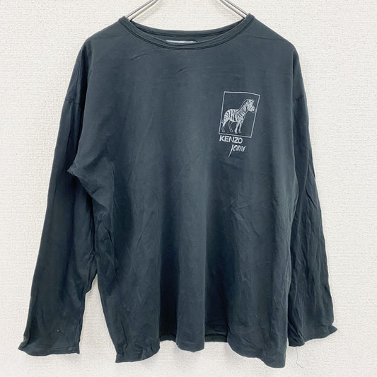90s　KENZO　JEANS　ケンゾー　北斎タグ　波タグ　長袖Tシャツ/ロンT　富嶽三十六毛景　ゼブラ　ヴィンテージ　黒　ブラック　Fサイズ