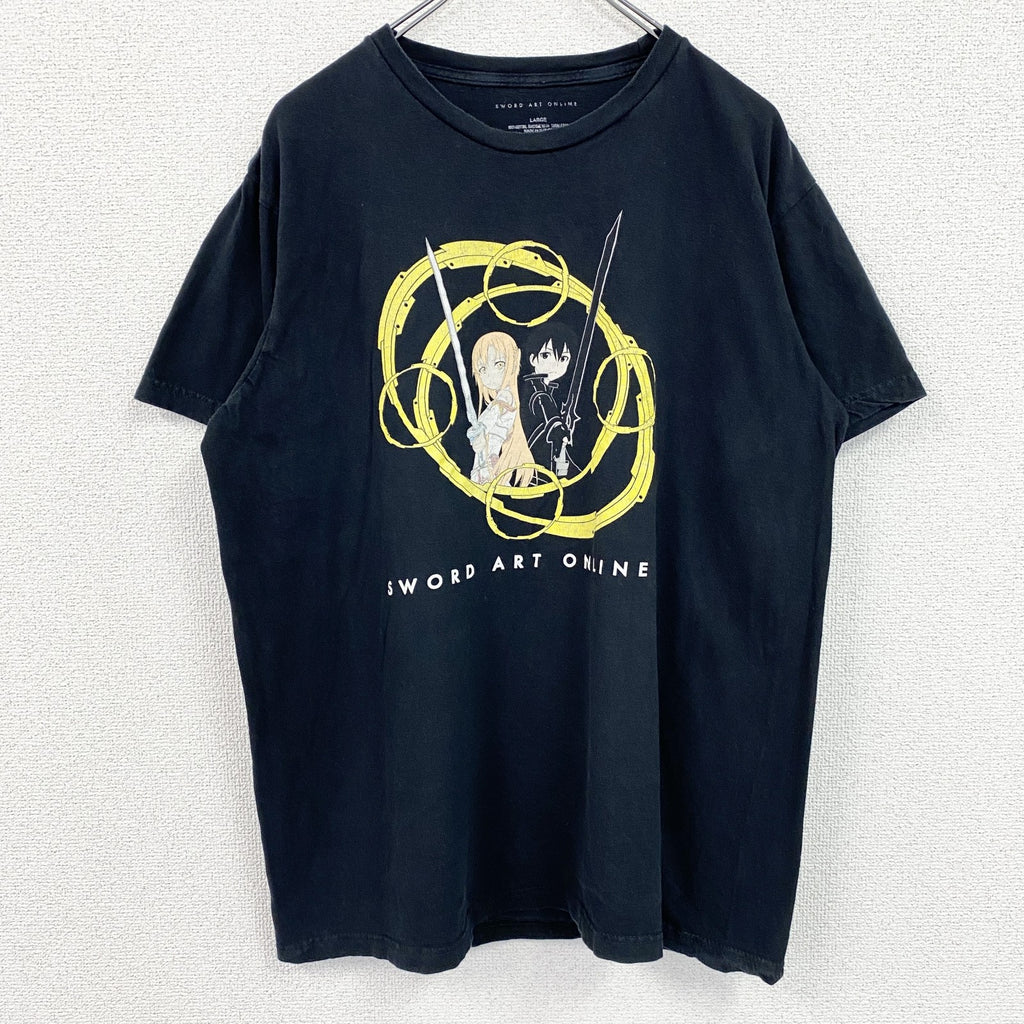 古着 used　ソードアートオンライン　半袖プリントＴシャツ　キャラクターデザイン　黒　ブラック　Lサイズ