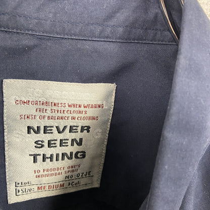 NEVER SEEN THING　半袖シャツ　ワッペン刺繡　紺　ネイビー　Mサイズ