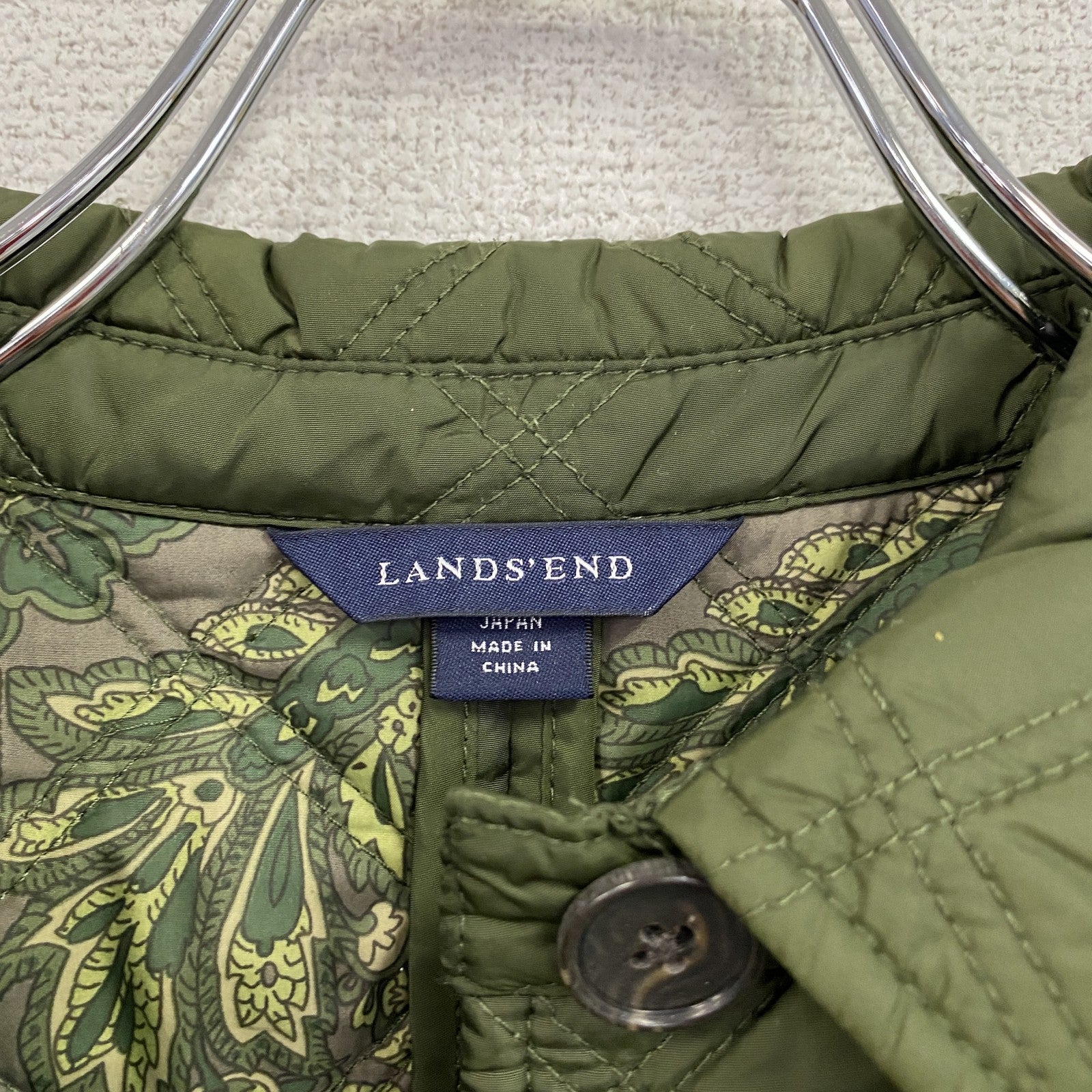 LANDS’END　ランズエンド　キルティングジャケット　中綿入り　3つポケット　カーキ