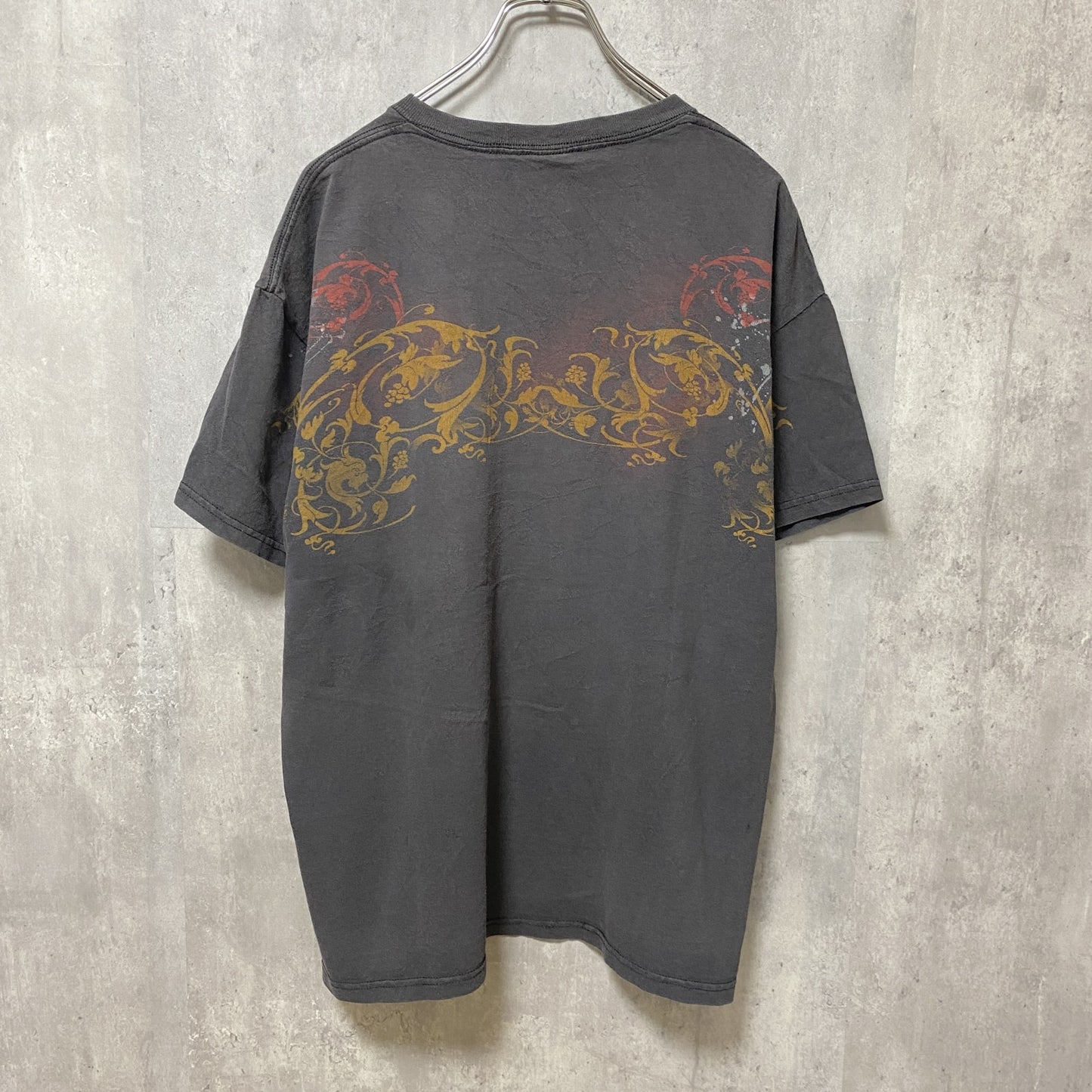 古着 used　DELTA　半袖アニマル柄プリントTシャツ　USA国旗　レトロデザイン　クルーネック　黒　ブラック　Lサイズ