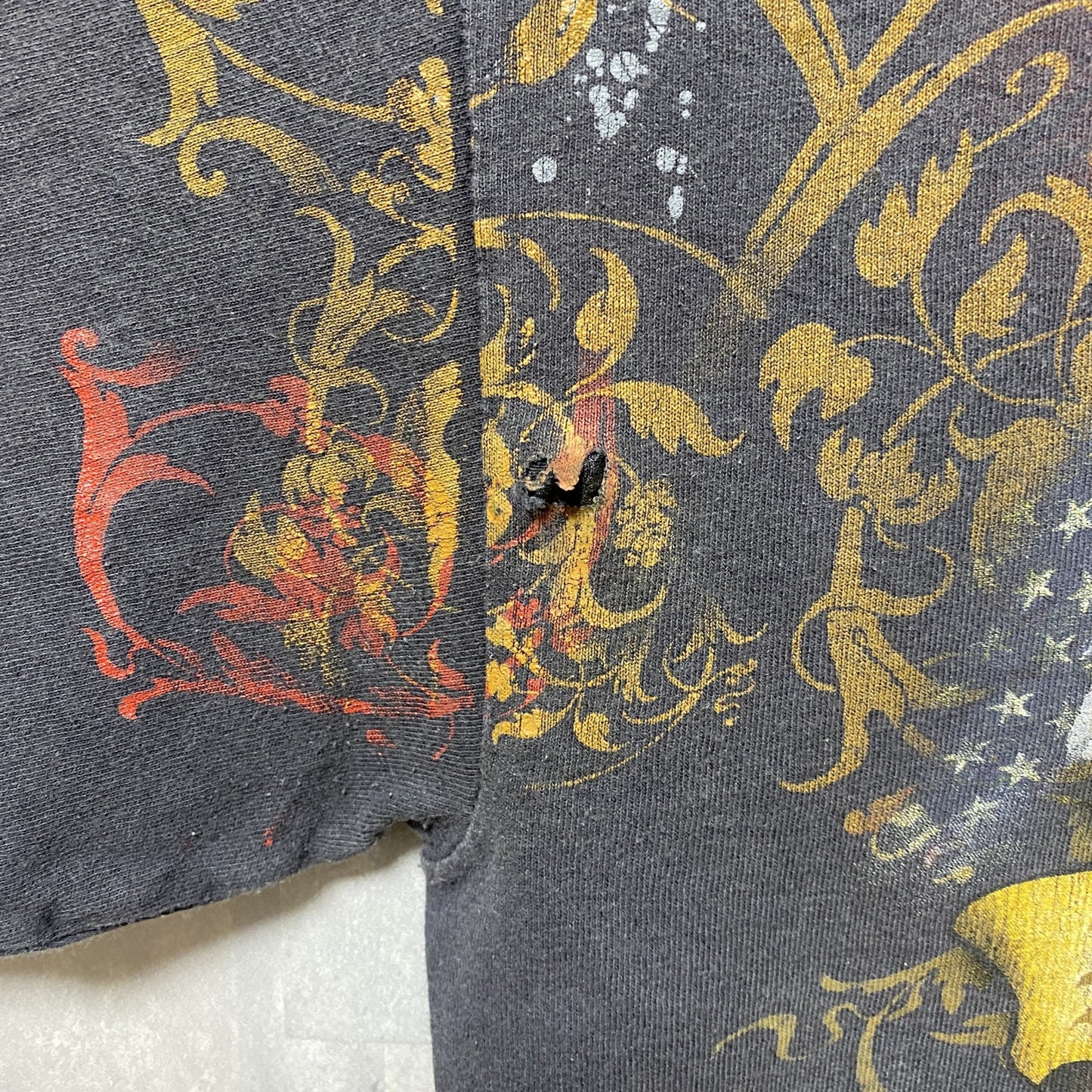 古着 used　DELTA　半袖アニマル柄プリントTシャツ　USA国旗　レトロデザイン　クルーネック　黒　ブラック　Lサイズ