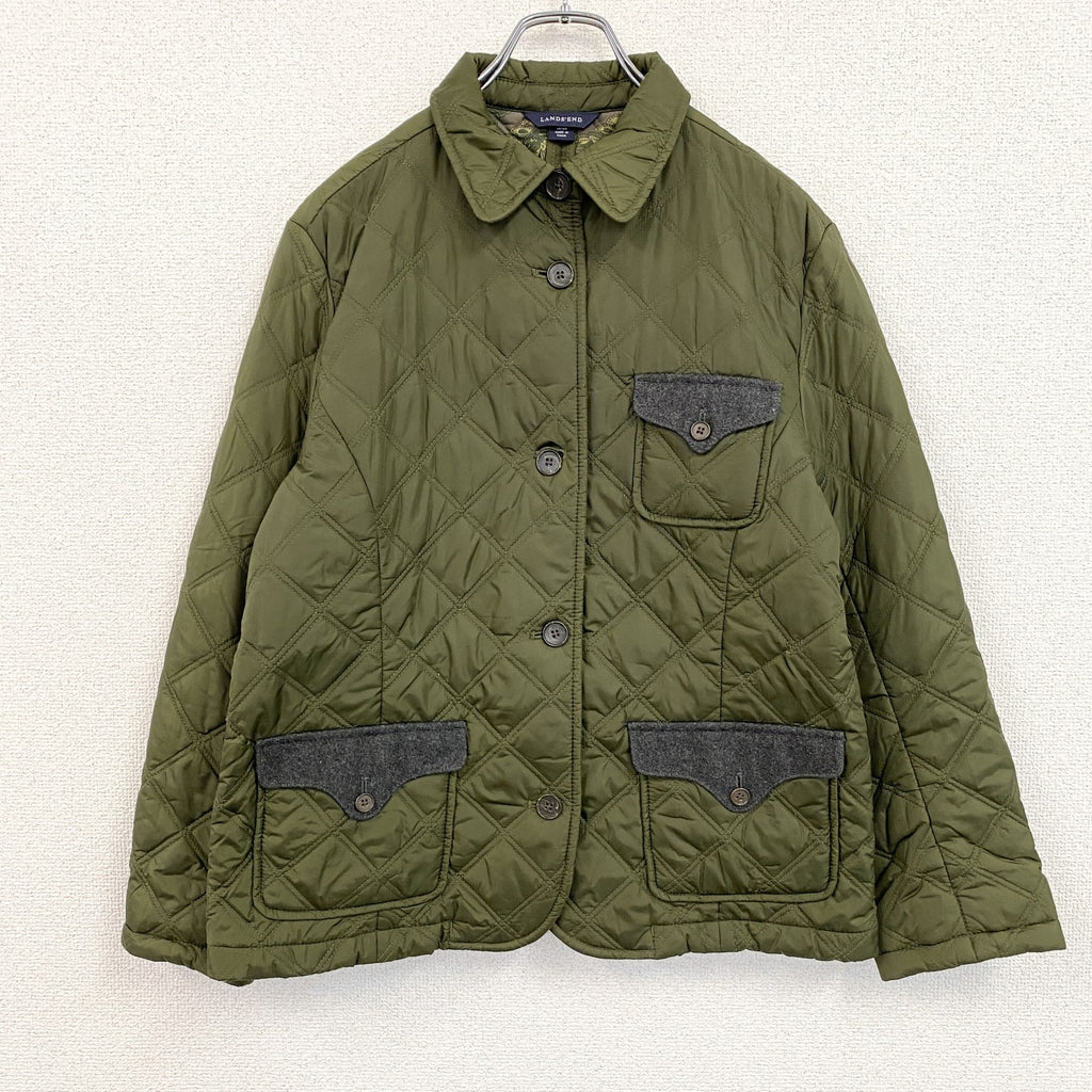 LANDS’END　ランズエンド　キルティングジャケット　中綿入り　3つポケット　カーキ