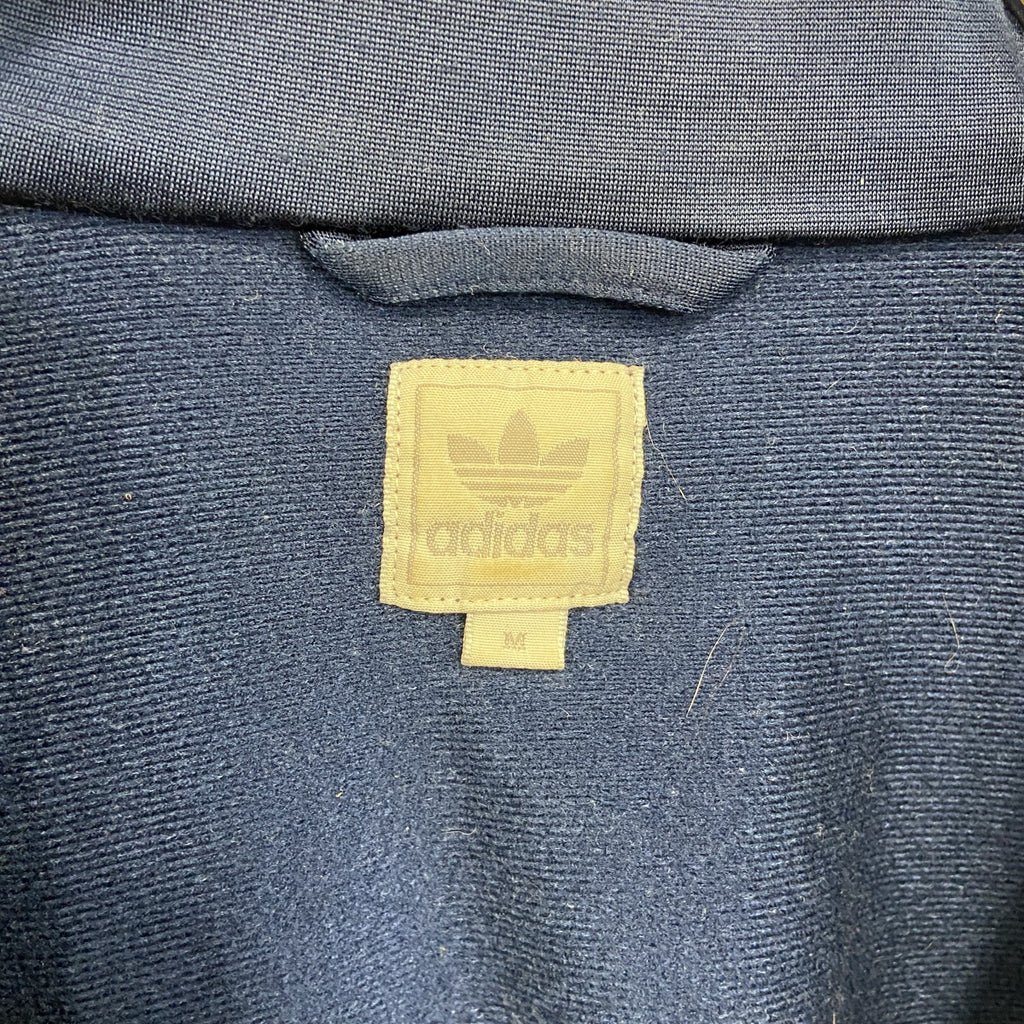 古着 used　Adidas　アディダス　長袖ジャージ　トラックジャケット　フルジップ　紺　水色　ネイビー　ライトブルー　Mサイズ