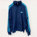 古着 used　Adidas　アディダス　長袖ジャージ　トラックジャケット　フルジップ　紺　水色　ネイビー　ライトブルー　Mサイズ