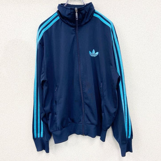 古着 used　Adidas　アディダス　長袖ジャージ　トラックジャケット　フルジップ　紺　水色　ネイビー　ライトブルー　Mサイズ