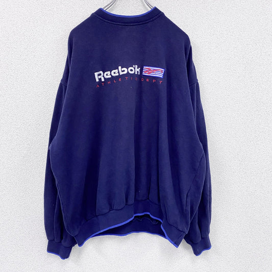 Reebok　リーボック　スウェット/トレーナー　デカロゴ　刺繍ロゴ　紺　ネイビー　XLサイズ