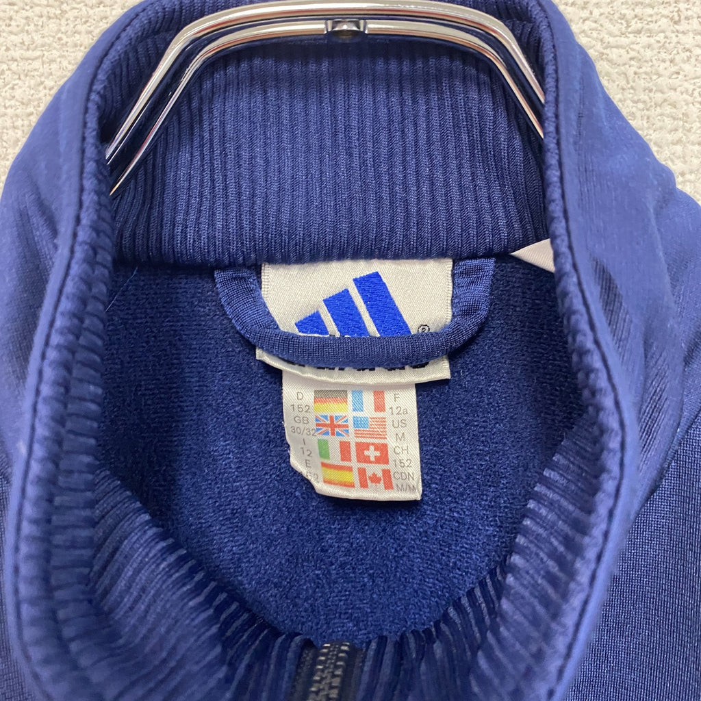 90s　adidas　アディダス　トラックジャケット/ジャージ　パフォーマンスロゴ　刺繍ロゴ　デカロゴ　紺　ネイビー　Mサイズ