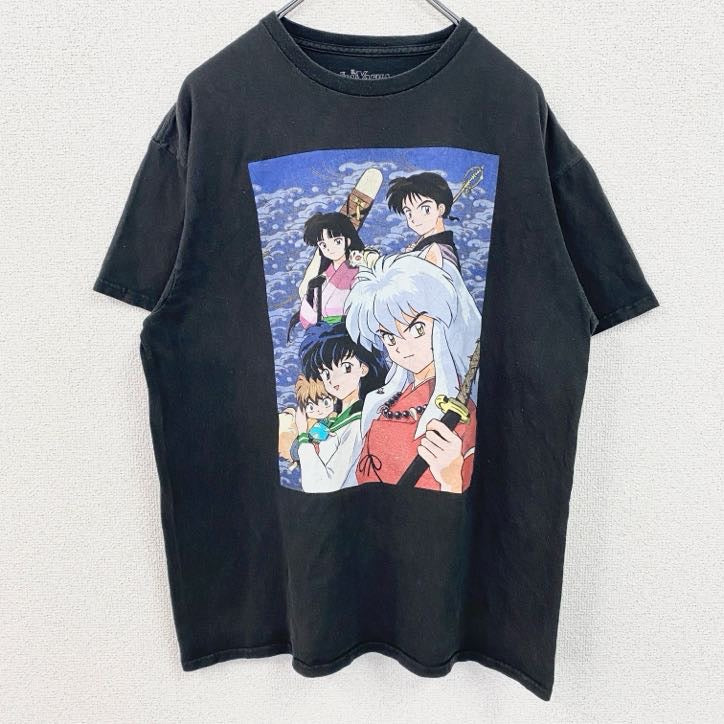 古着 used　犬夜叉　半袖アニメプリントTシャツ　キャラクターデザイン　コットン100％　黒　ブラック　Mサイズ