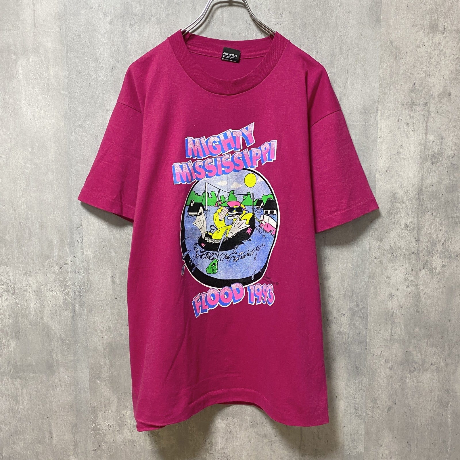 古着 used 90s USA製　ヴィンテージ　半袖プリントTシャツ　シングルステッチ　ピンク　レトロデザイン　Lサイズ