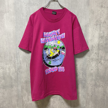 古着 used 90s USA製　ヴィンテージ　半袖プリントTシャツ　シングルステッチ　ピンク　レトロデザイン　Lサイズ